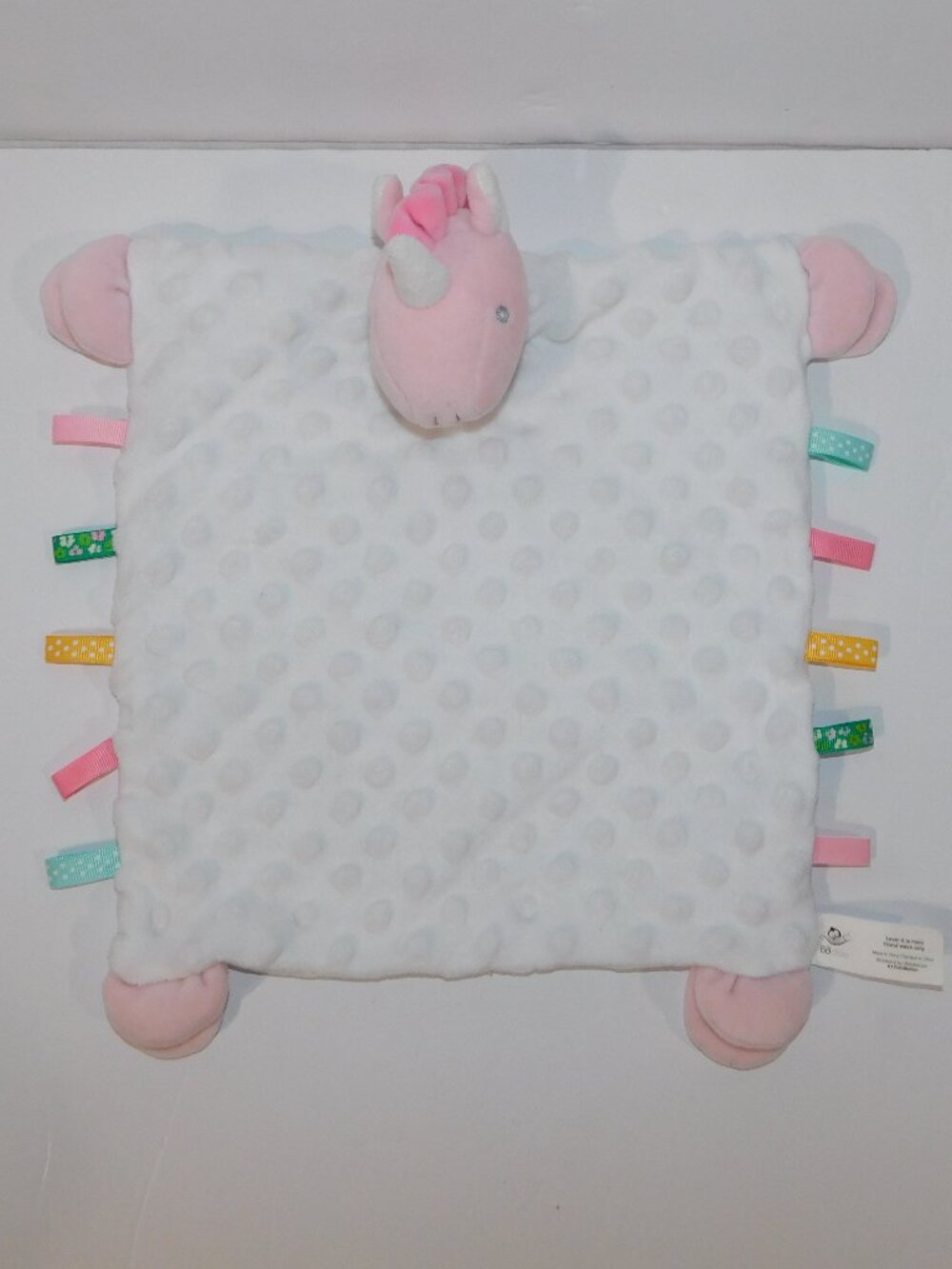 Bbdoo Unicorn Pink White Plush Taggie Security blanket baby Lovey nunu soother